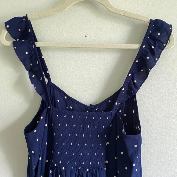MADEWELL Blue and Cream Polka Dot Ruffle-Strap Button-Front Mini Dress Size 6 - Picture 6 of 14